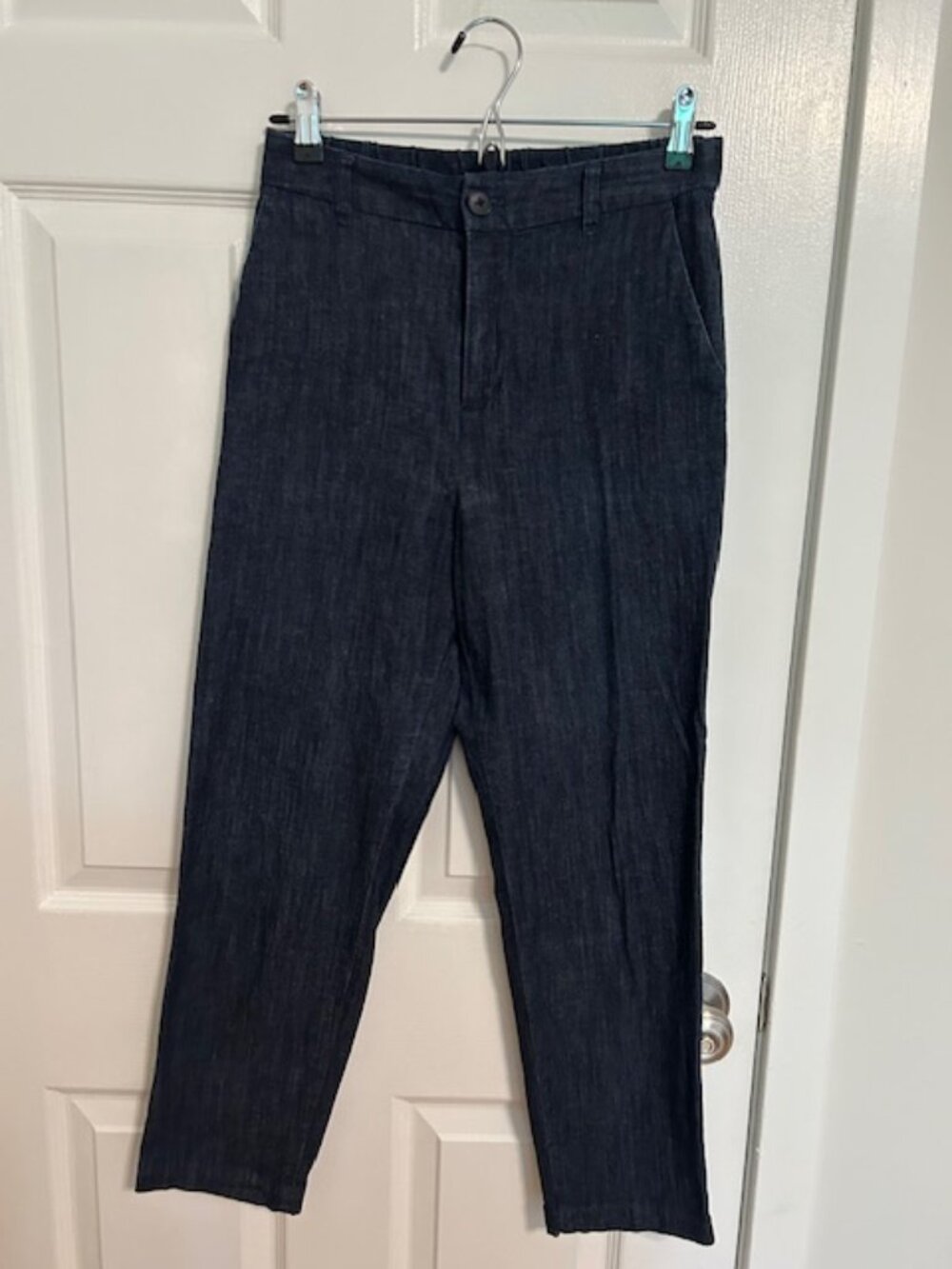 MUJI Dark Wash Tapered Denim Pants XS Minimalist Stretch Ankle Pants